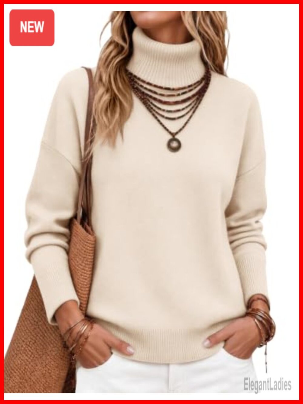 Zeagoo Turtleneck Sweater Chunky Knit Pullover Oversized High Low Hem